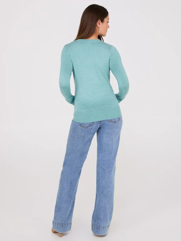 V-Neck Long Sleeve Sweater With Ribbed Details - Image 13