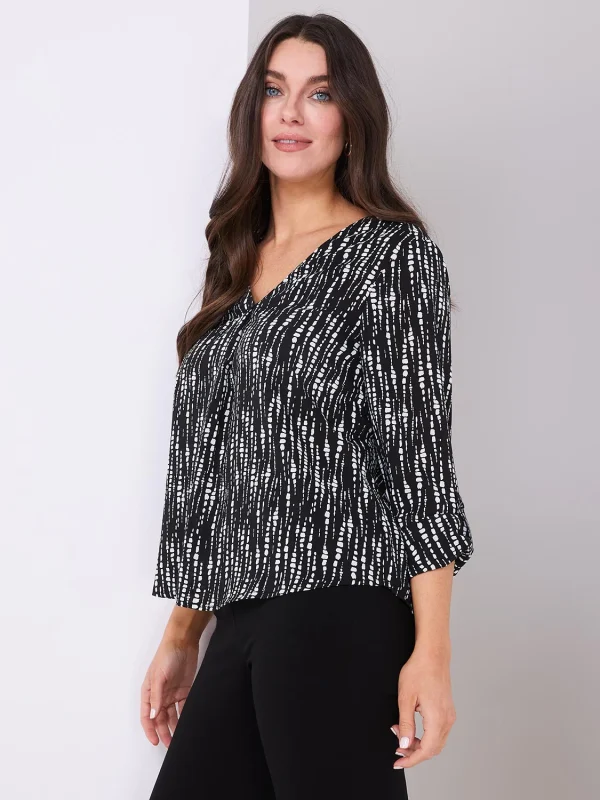 Abstract Print V-Neck Long Sleeve Popover Blouse - Image 3