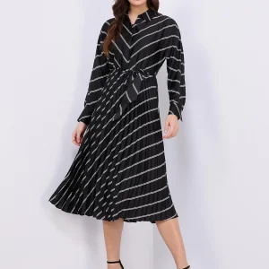 Striped Satin Button-Front Midi Dress