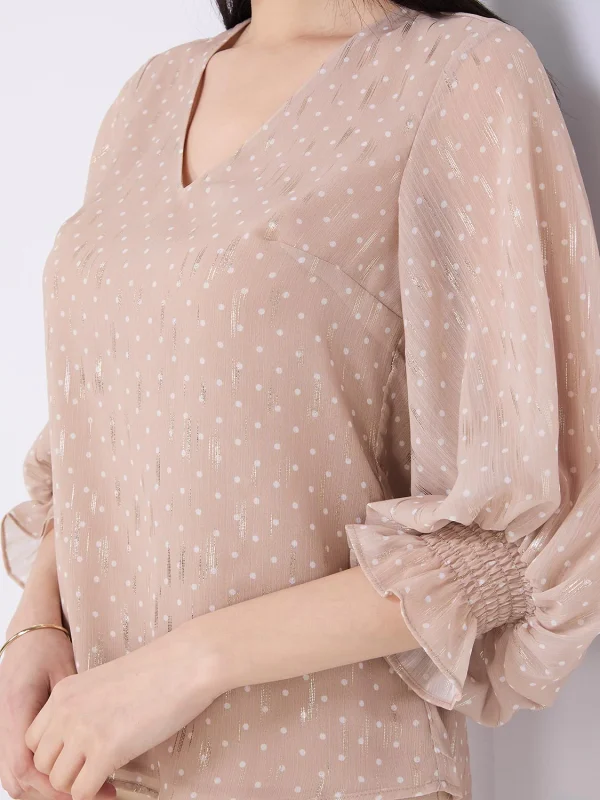 Dot Print Chiffon Popover Blouse - Image 6