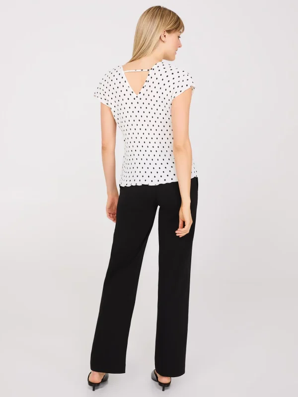 Dot Print V-Neck Pleated Top - Image 4