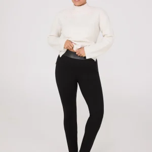 High-Rise Ankle Length Pants With Faux Leather Waistband