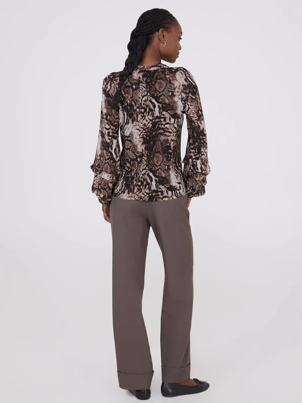 Animal Print Mesh Top With Ruffle Details - Image 4