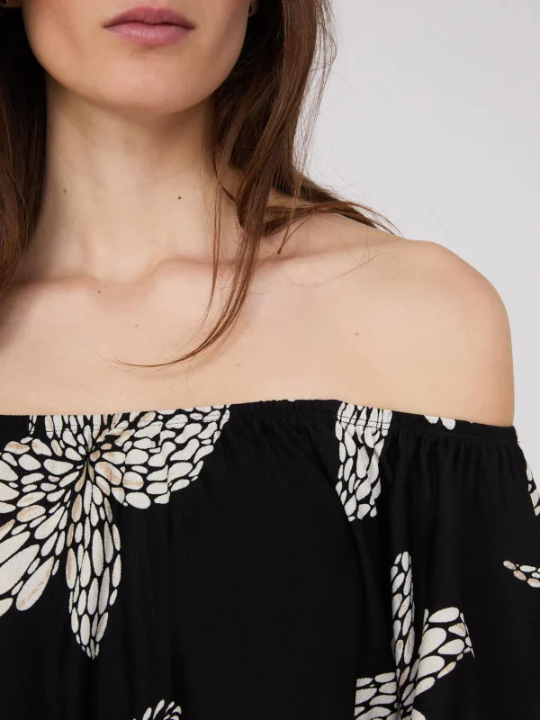 Floral Print Off-The-Shoulder Textured Top - Image 3