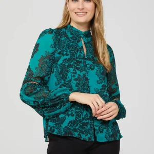 Floral Print Chiffon Button-Front Blouse With Puff Sleeves