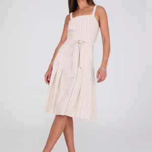 Striped Linen Knee Length Dress With Pockets