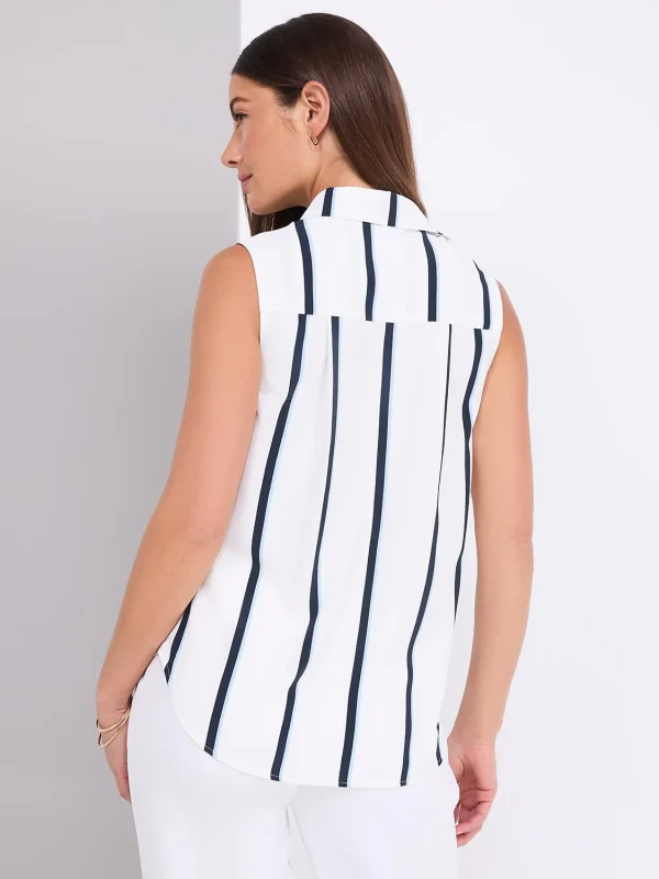 Sleeveless Striped Button-Front Blouse - Image 4