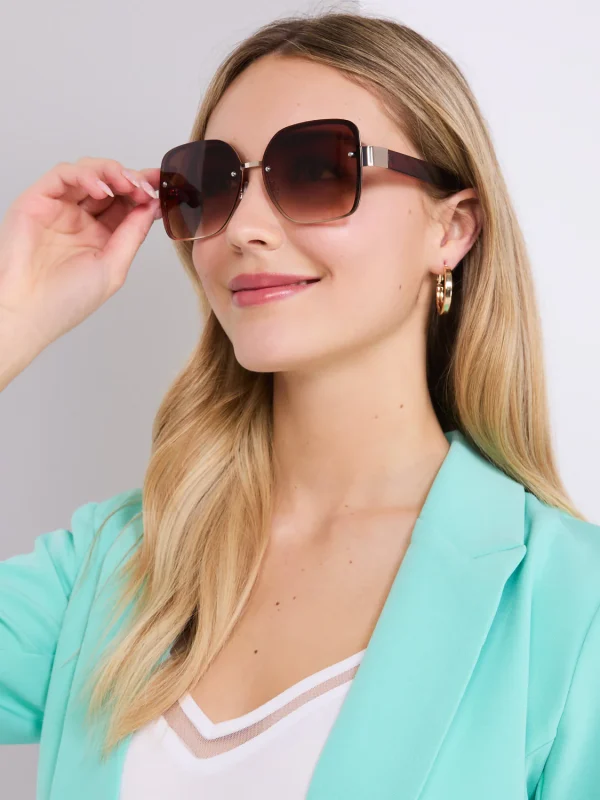 Oversized Square Frame Sunglasses With Gold Details