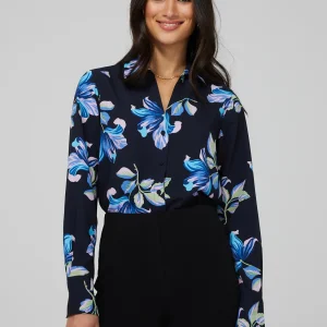 Floral Print Chiffon Split Neck Button-Front Blouse