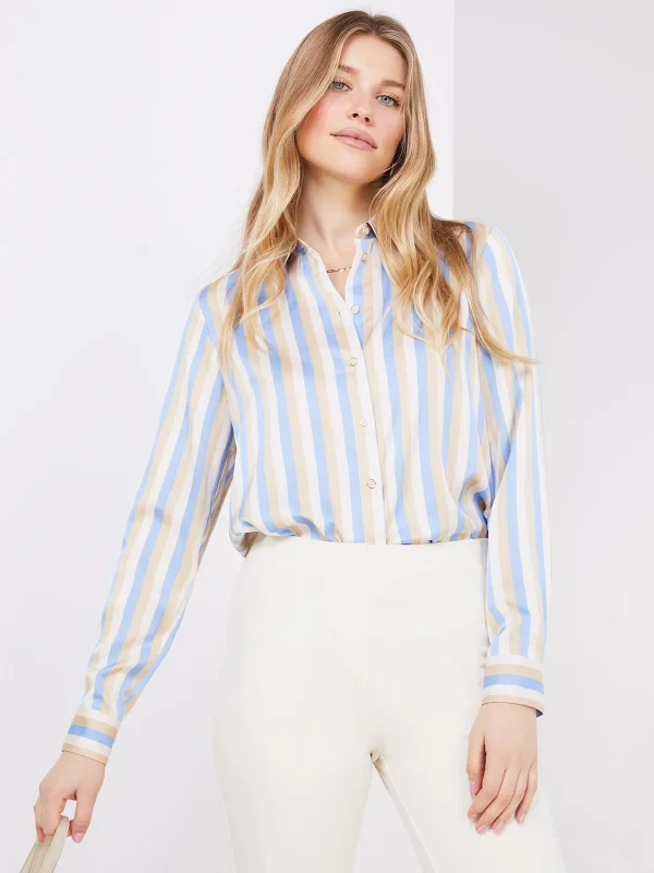 Multi Colour Striped Satin Button-Front Blouse - Image 3