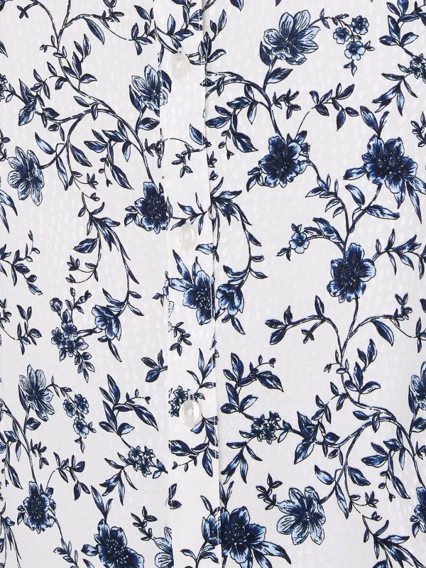 Textured Floral Print Button-Front Blouse - Image 6