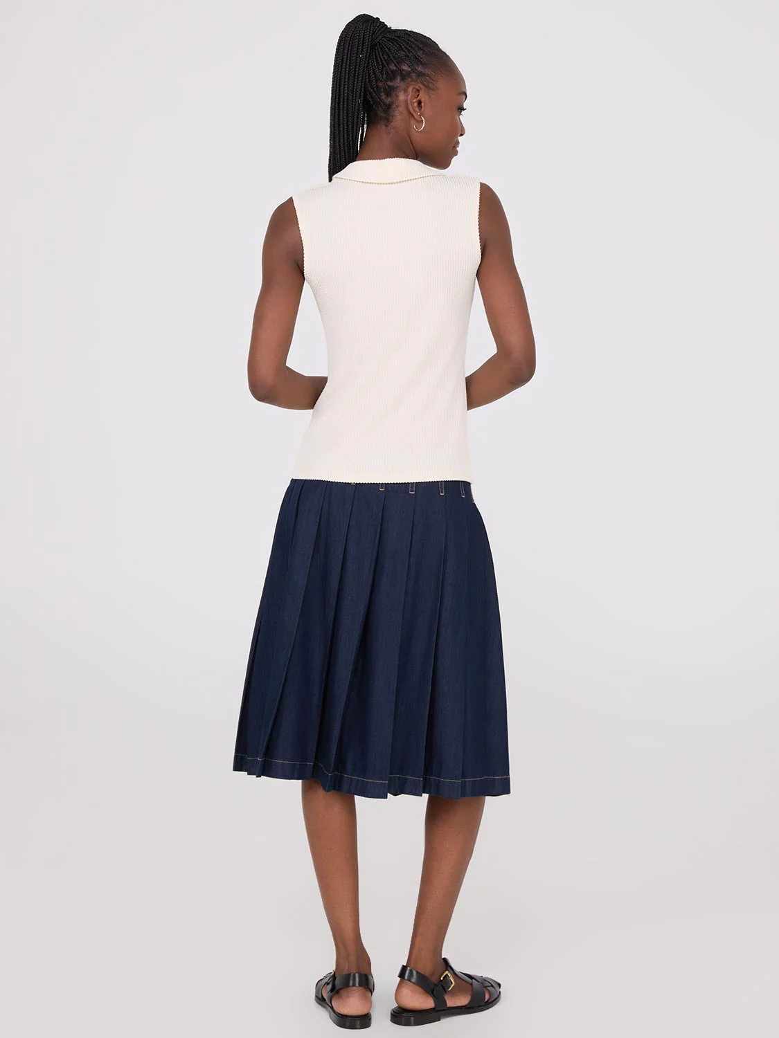 Sleeveless Johnny Collar Ribbed Top - Image 4