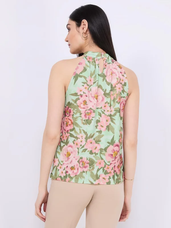 Sleeveless Floral Print Mock Neck Top - Image 5