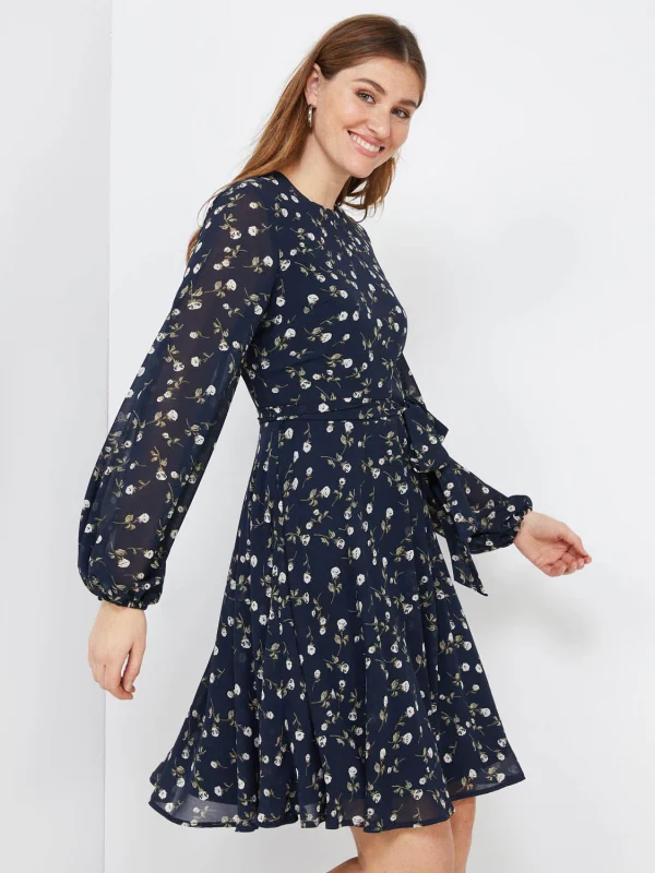 Floral Print Chiffon Fit & Flare Dress - Image 4