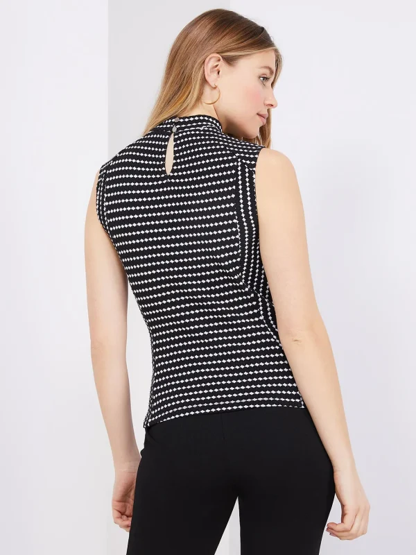 Printed Textured Sleeveless Mock Neck Top - Image 5