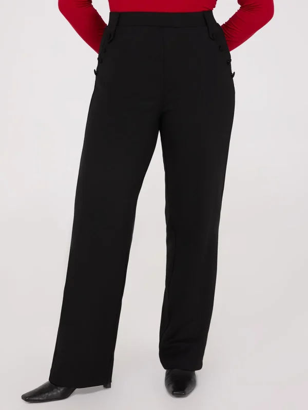 High-Rise Long Length Pants With Button Details - Image 3