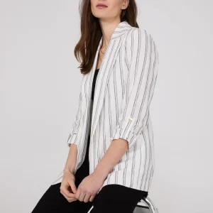 Striped 3/4 Sleeve Linen Blazer