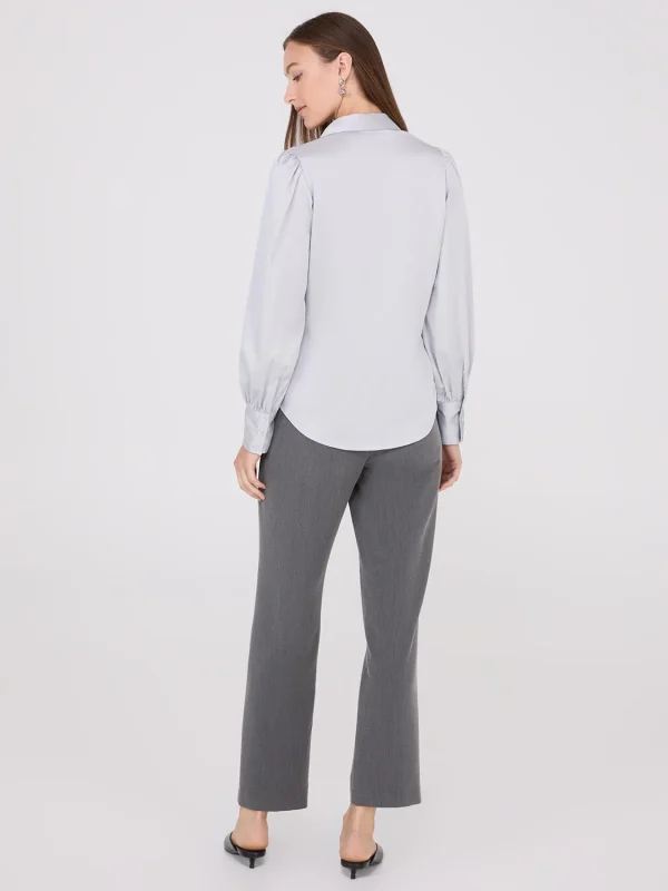 Satin Volume Sleeve Button-Front Blouse - Image 9