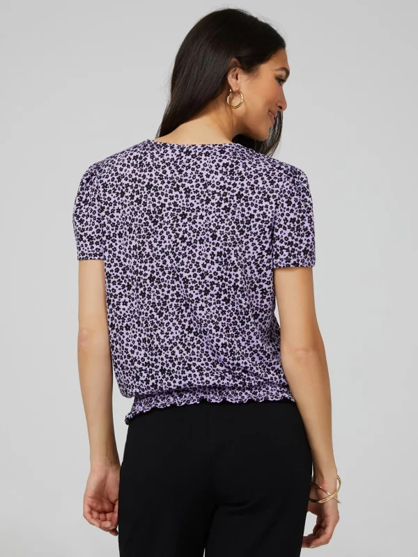 Printed Textured T-Shirt With Smocked Bottom Band - Image 5