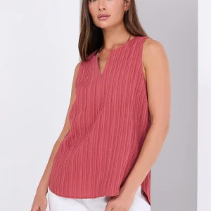 Sleeveless Textured Split Neck Top