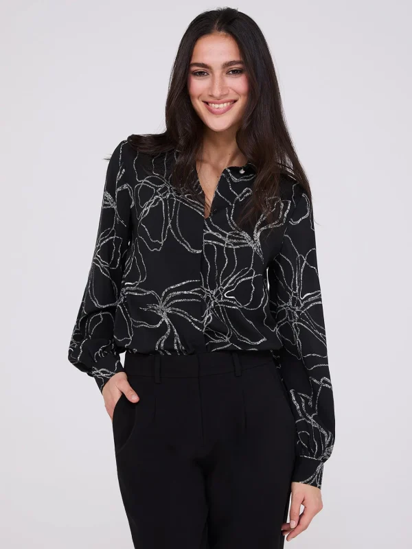 Silky Floral Print Button-Front Blouse - Image 3