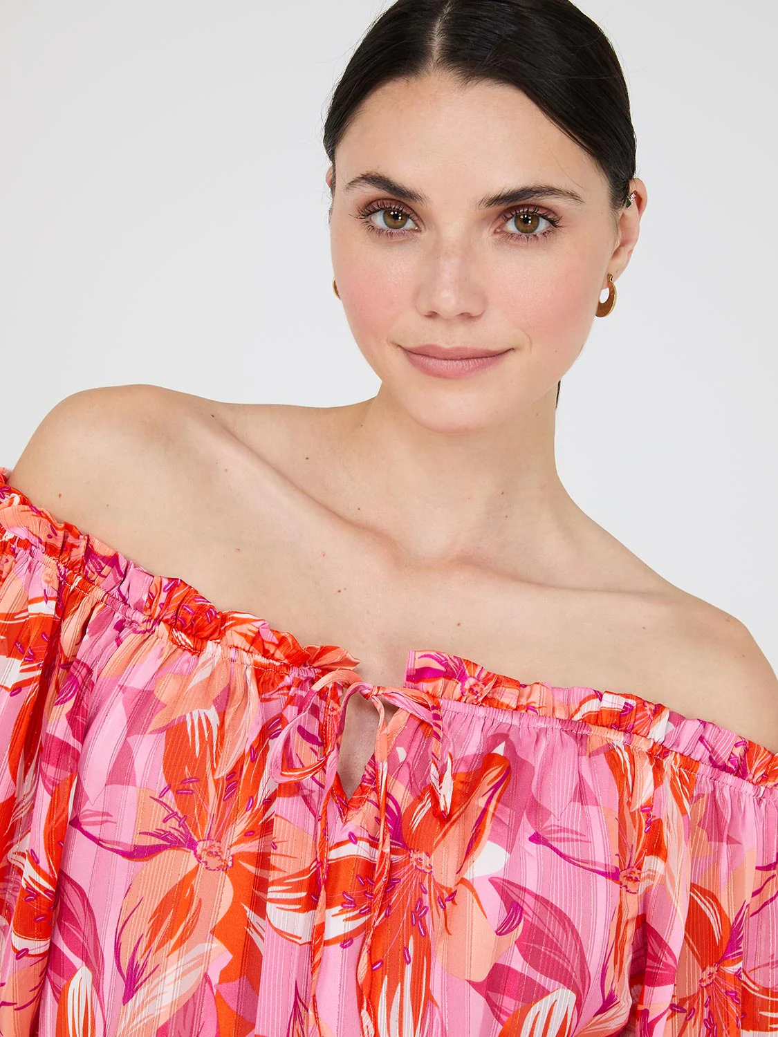 Floral Print Chiffon Off-The-Shoulder Blouse - Image 3