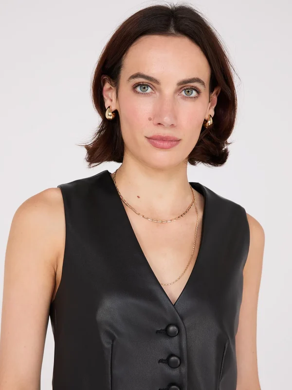 Faux Leather Button-Front Vest - Image 3