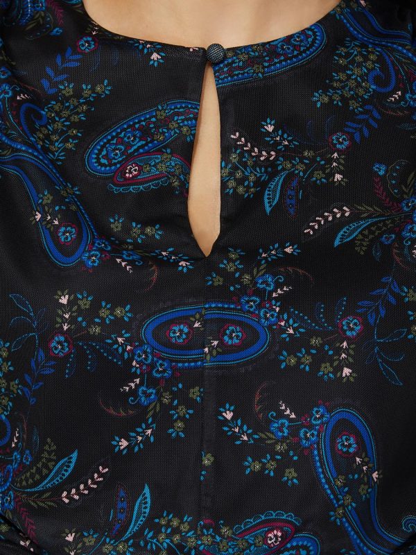 Paisley Print Mesh Top With Pleated Bottom Band - Image 5