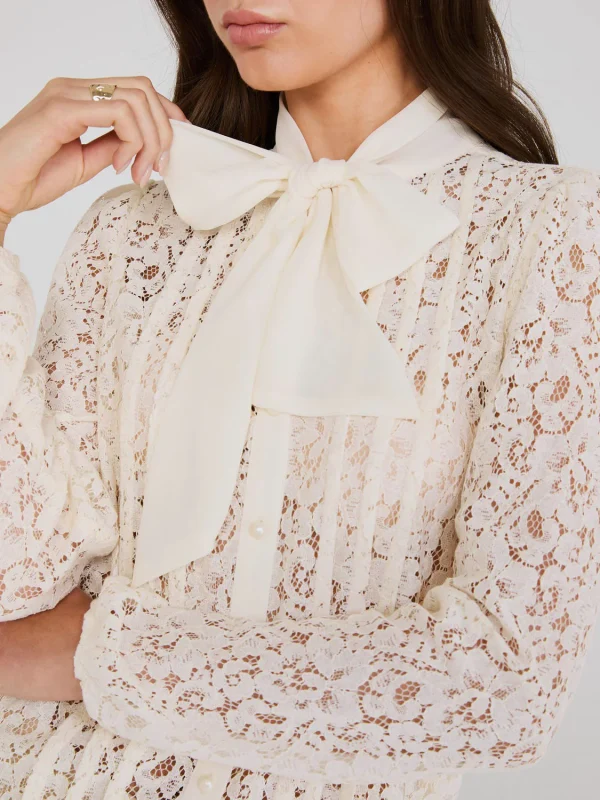 Lace Button-Front Bow Blouse - Image 3