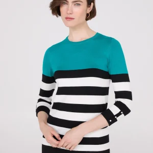 Striped Round Neck Sweater With Button Details