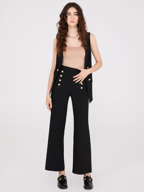 Wide-Leg Ankle Length Pants With Gold Button Details - Image 8