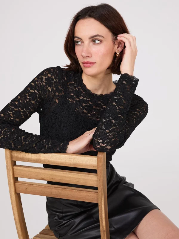Bubble Lace Long Sleeve Top With Cami - Image 7