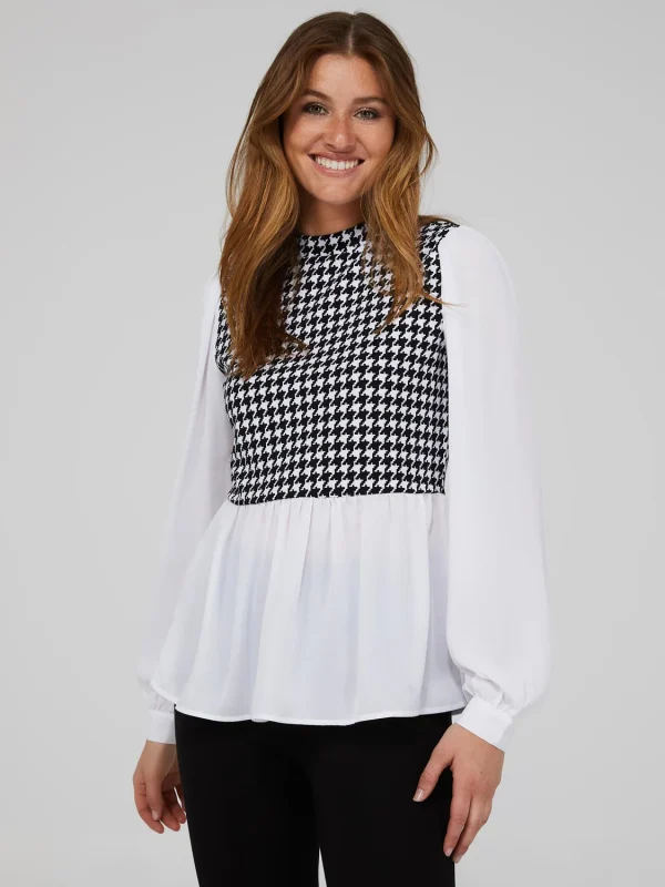 2-Fer Houndstooth Vest With Crepe Long Sleeve Top - Image 2