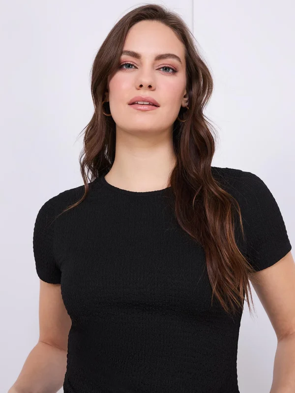 Textured Crew Neck Top With Pleat Details - Image 2