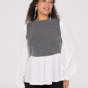 2-Fer Boucle Vest With Long Sleeve Top