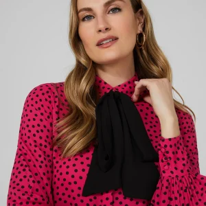 Polka Dot Crepe Chiffon Bow Blouse