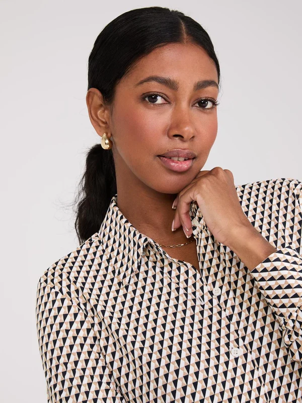 Geo Print Button-Front Classic Blouse - Image 2