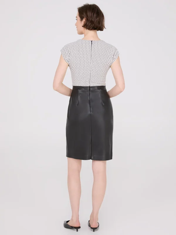 Cowl Neck Faux Leather Skirt 2-Fer Dress - Image 4