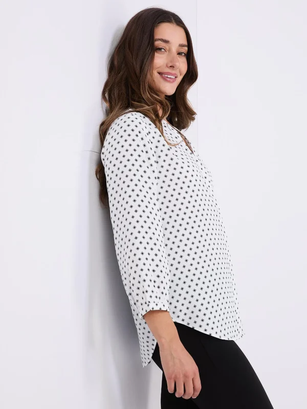 Dot Print Chiffon Split Neck Blouse - Image 3