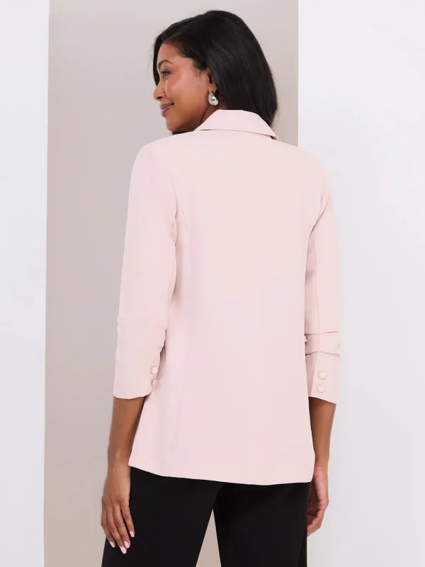 3/4 Pleated Sleeve Open Blazer - Image 5