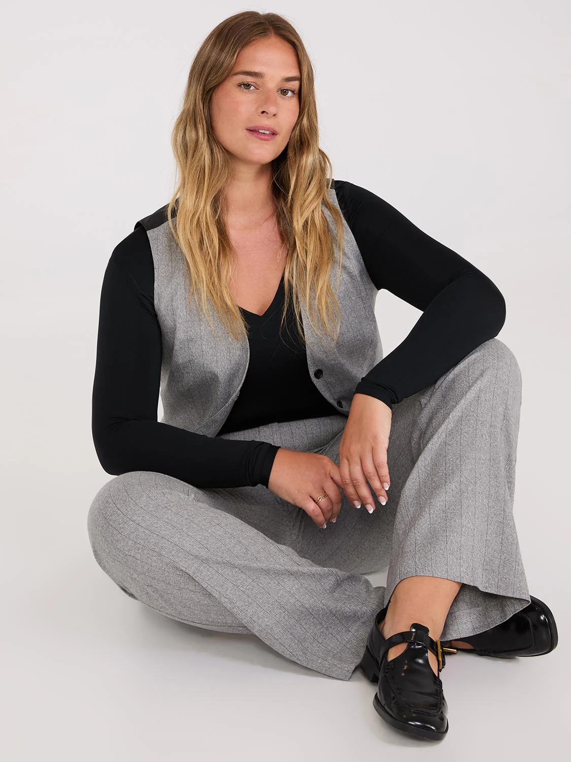 Pinstripe Straight Leg Long Length Pants - Image 3