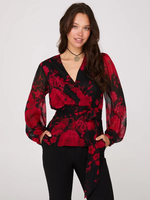 Floral Print Faux Wrap Blouse - Image 3