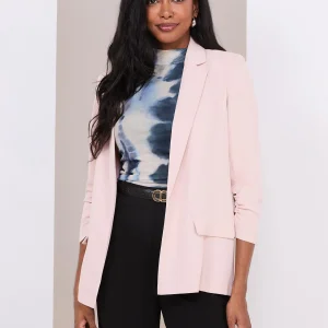 3/4 Pleated Sleeve Open Blazer