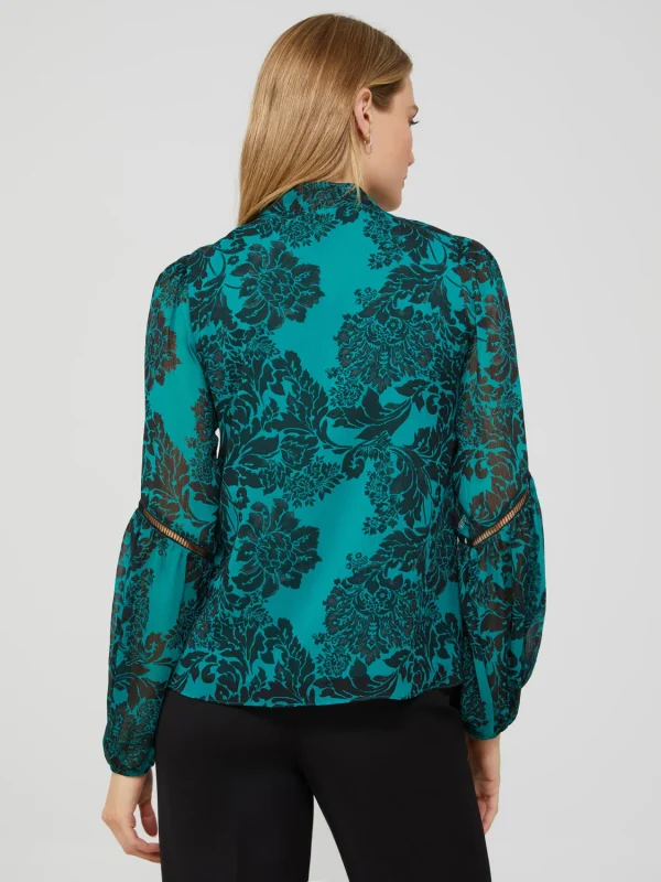 Floral Print Chiffon Button-Front Blouse With Puff Sleeves - Image 5
