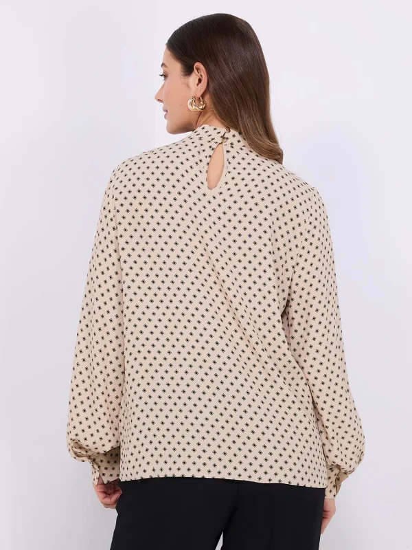 Geo Print Asymmetrical Mock Neck Top - Image 5
