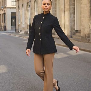 Boucle Blazer With Mandarin Collar