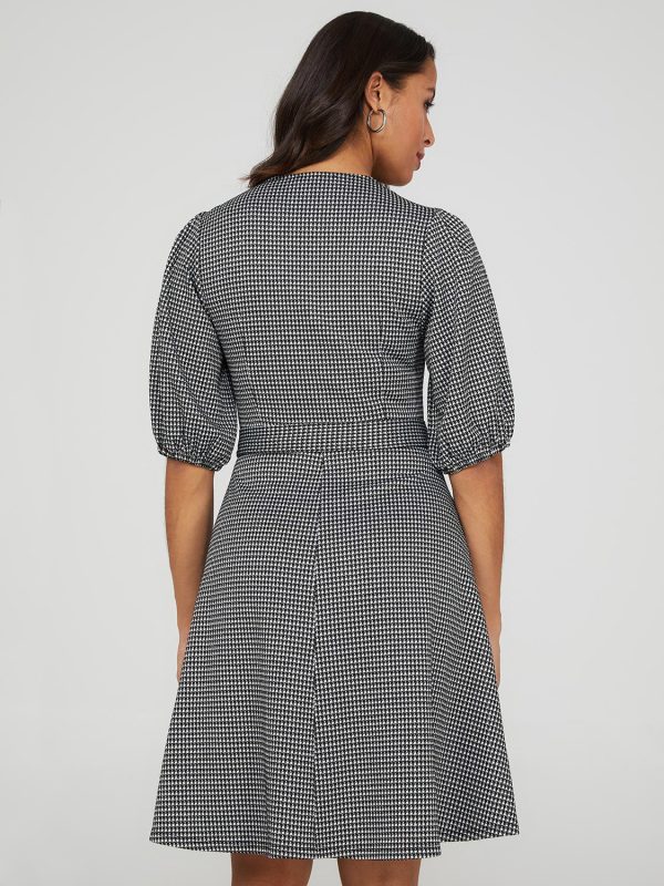 Printed Metallic Fit & Flare Belted Dress - Image 5