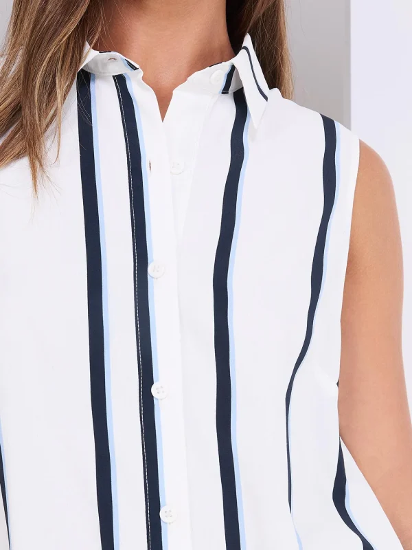 Sleeveless Striped Button-Front Blouse - Image 3