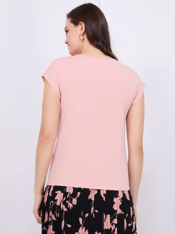 Pleated Short Sleeve Top With Metal Bar Detail - Image 10