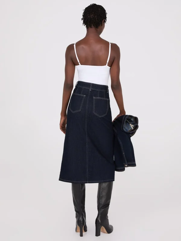 Denim Pencil Skirt With Front Slit - Image 6